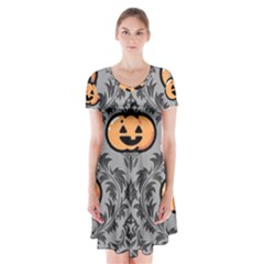 Pumpkin Pattern Short Sleeve V-neck Flare Dress by NerdySparkleGoth