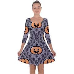 Pumpkin Pattern Quarter Sleeve Skater Dress by NerdySparkleGoth