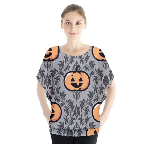 Pumpkin Pattern Batwing Chiffon Blouse by NerdySparkleGoth