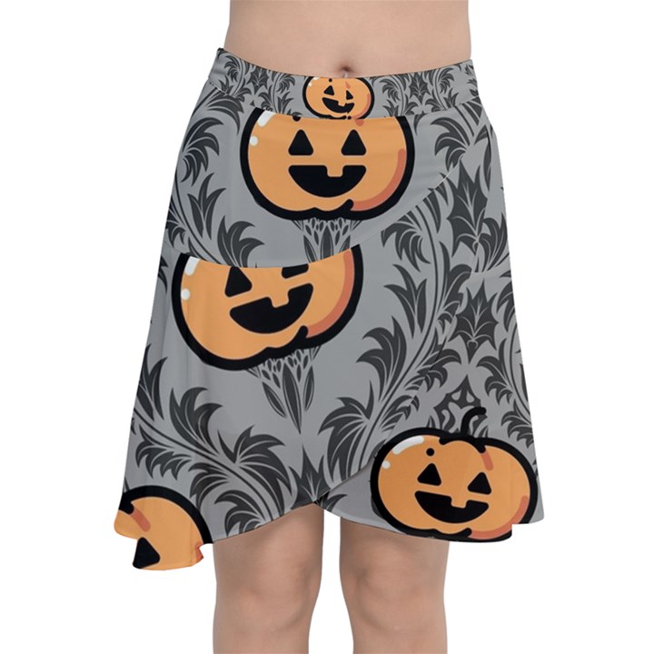 Pumpkin Pattern Chiffon Wrap Front Skirt