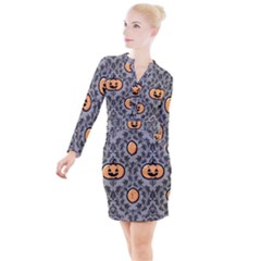 Pumpkin Pattern Button Long Sleeve Dress by NerdySparkleGoth