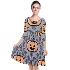 Pumpkin Pattern Quarter Sleeve Waist Band Dress by NerdySparkleGoth