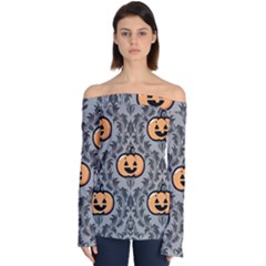 Pumpkin Pattern Off Shoulder Long Sleeve Top by NerdySparkleGoth