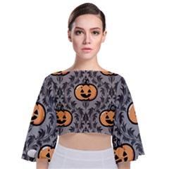 Pumpkin Pattern Tie Back Butterfly Sleeve Chiffon Top by NerdySparkleGoth