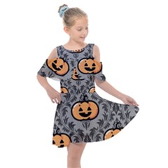 Pumpkin Pattern Kids  Shoulder Cutout Chiffon Dress by NerdySparkleGoth