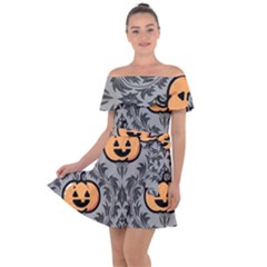 Pumpkin Pattern Off Shoulder Velour Dress by NerdySparkleGoth