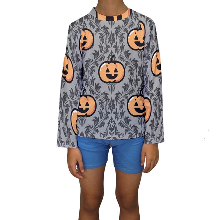 Pumpkin Pattern Kids  Long Sleeve Swimwear