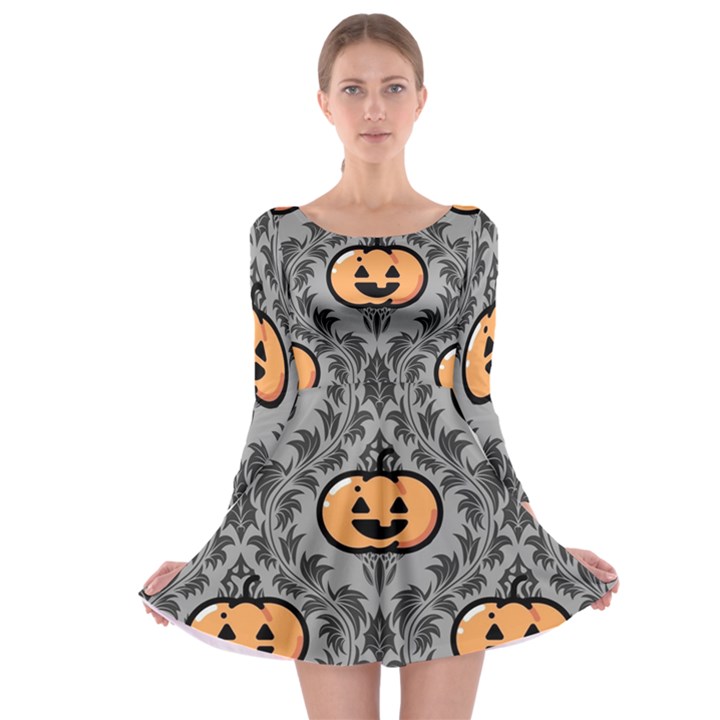 Pumpkin Pattern Long Sleeve Skater Dress