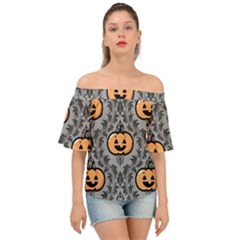 Pumpkin Pattern Off Shoulder Short Sleeve Top by NerdySparkleGoth