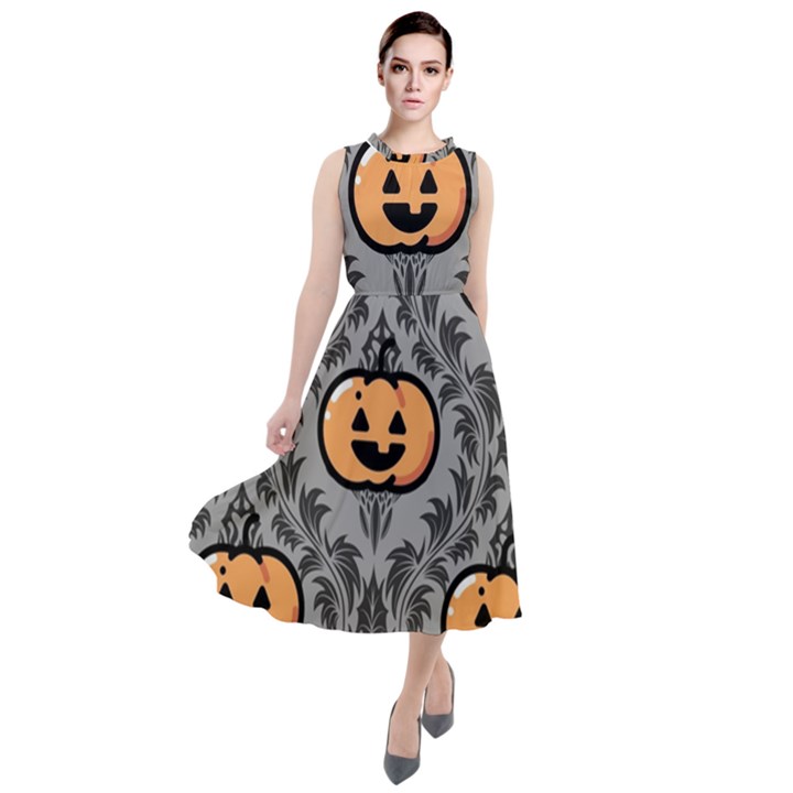 Pumpkin Pattern Round Neck Boho Dress