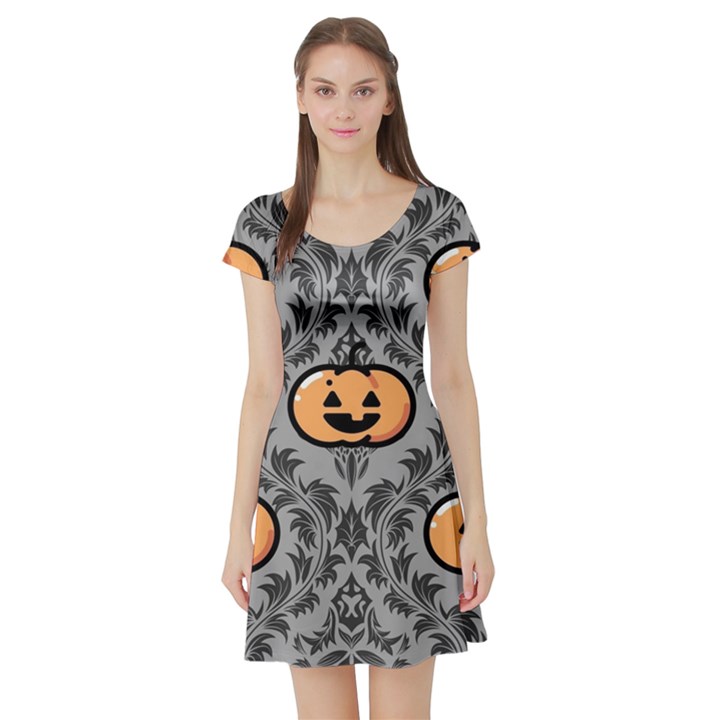 Pumpkin Pattern Short Sleeve Skater Dress