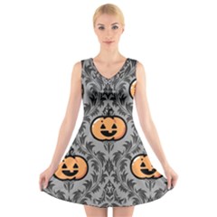 Pumpkin Pattern V-neck Sleeveless Dress by NerdySparkleGoth