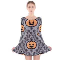 Pumpkin Pattern Long Sleeve Velvet Skater Dress by NerdySparkleGoth