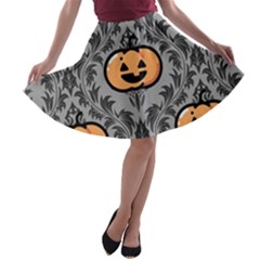 Pumpkin Pattern A-line Skater Skirt by NerdySparkleGoth