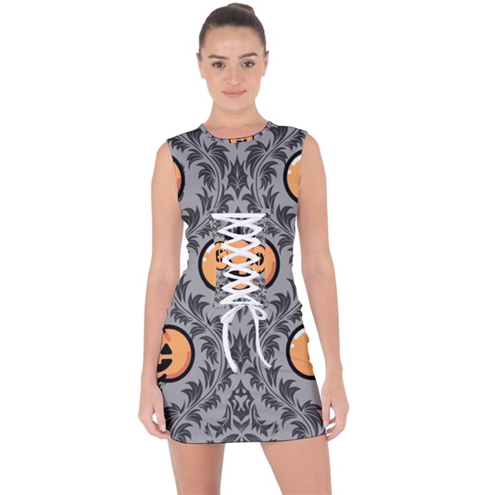 Pumpkin Pattern Lace Up Front Bodycon Dress