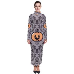 Pumpkin Pattern Turtleneck Maxi Dress