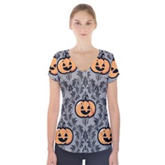 Pumpkin Pattern Short Sleeve Front Detail Top by NerdySparkleGoth