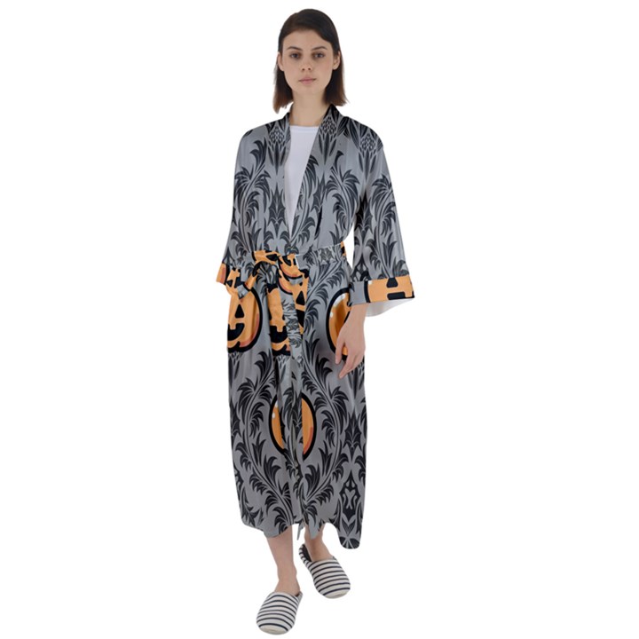 Pumpkin Pattern Maxi Satin Kimono