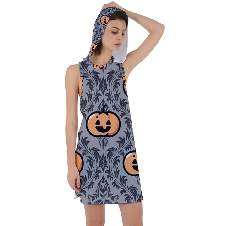 Pumpkin Pattern Racer Back Hoodie Dress