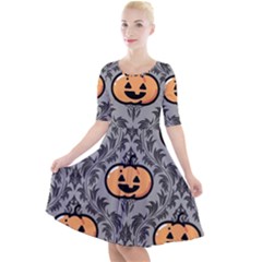 Pumpkin Pattern Quarter Sleeve A-line Dress by NerdySparkleGoth