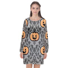 Pumpkin Pattern Long Sleeve Chiffon Shift Dress  by NerdySparkleGoth