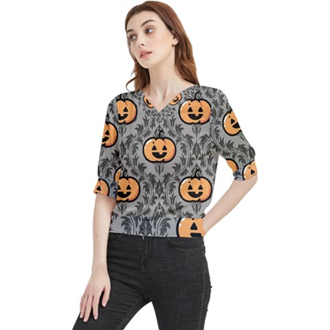 Pumpkin Pattern Quarter Sleeve Blouse by NerdySparkleGoth