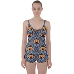 Pumpkin Pattern Tie Front Two Piece Tankini by NerdySparkleGoth