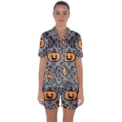 Pumpkin Pattern Satin Short Sleeve Pajamas Set by NerdySparkleGoth