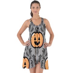 Pumpkin Pattern Show Some Back Chiffon Dress by NerdySparkleGoth