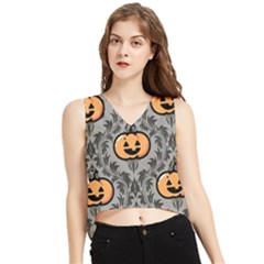 Pumpkin Pattern V-neck Cropped Tank Top by NerdySparkleGoth