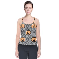 Pumpkin Pattern Velvet Spaghetti Strap Top by NerdySparkleGoth