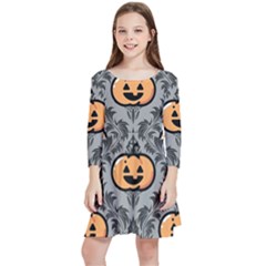 Pumpkin Pattern Kids  Quarter Sleeve Skater Dress by NerdySparkleGoth