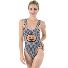 Pumpkin Pattern High Leg Strappy Swimsuit by NerdySparkleGoth