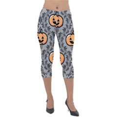 Pumpkin Pattern Lightweight Velour Capri Leggings  by NerdySparkleGoth