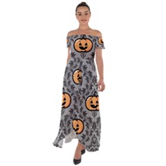 Pumpkin Pattern Off Shoulder Open Front Chiffon Dress by NerdySparkleGoth