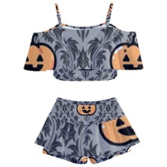 Pumpkin Pattern Kids  Off Shoulder Skirt Bikini by NerdySparkleGoth