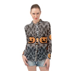 Pumpkin Pattern Long Sleeve Chiffon Shirt