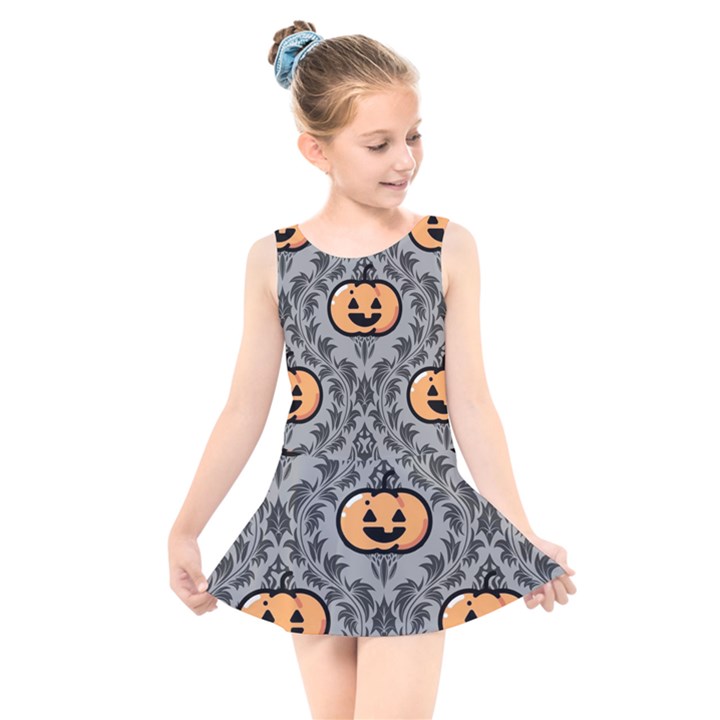 Pumpkin Pattern Kids  Skater Dress Swimsuit