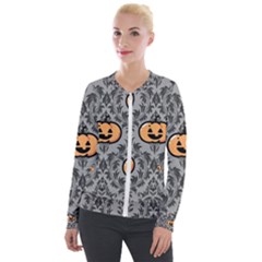 Pumpkin Pattern Velvet Zip Up Jacket by NerdySparkleGoth