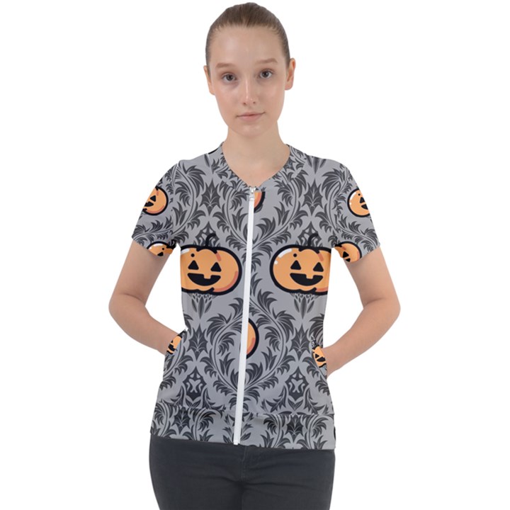 Pumpkin Pattern Short Sleeve Zip Up Jacket