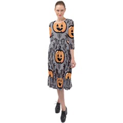 Pumpkin Pattern Ruffle End Midi Chiffon Dress by NerdySparkleGoth