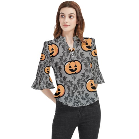 Pumpkin Pattern Loose Horn Sleeve Chiffon Blouse by NerdySparkleGoth