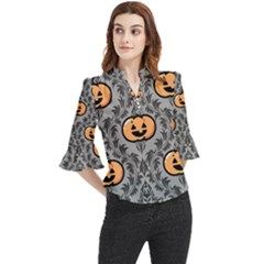 Pumpkin Pattern Loose Horn Sleeve Chiffon Blouse