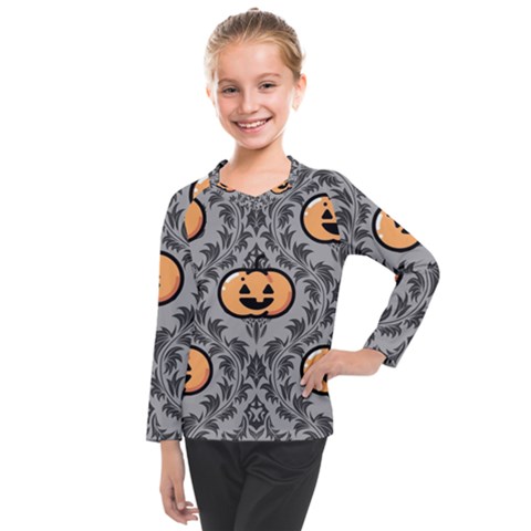 Pumpkin Pattern Kids  Long Mesh Tee by NerdySparkleGoth