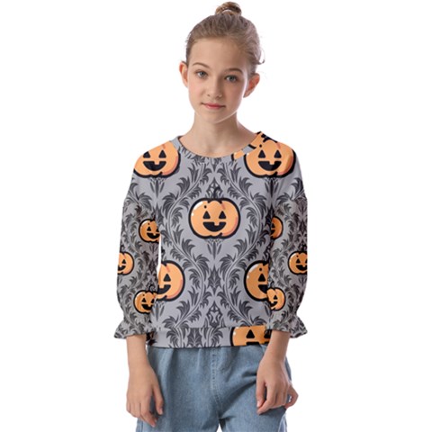 Pumpkin Pattern Kids  Cuff Sleeve Top by NerdySparkleGoth