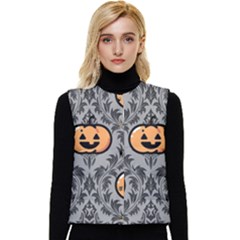 Pumpkin Pattern Women s Short Button Up Puffer Vest