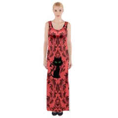 Cat Pattern Thigh Split Maxi Dress by NerdySparkleGoth