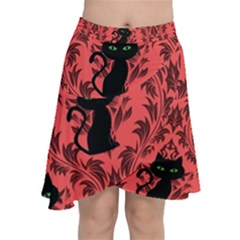 Cat Pattern Chiffon Wrap Front Skirt