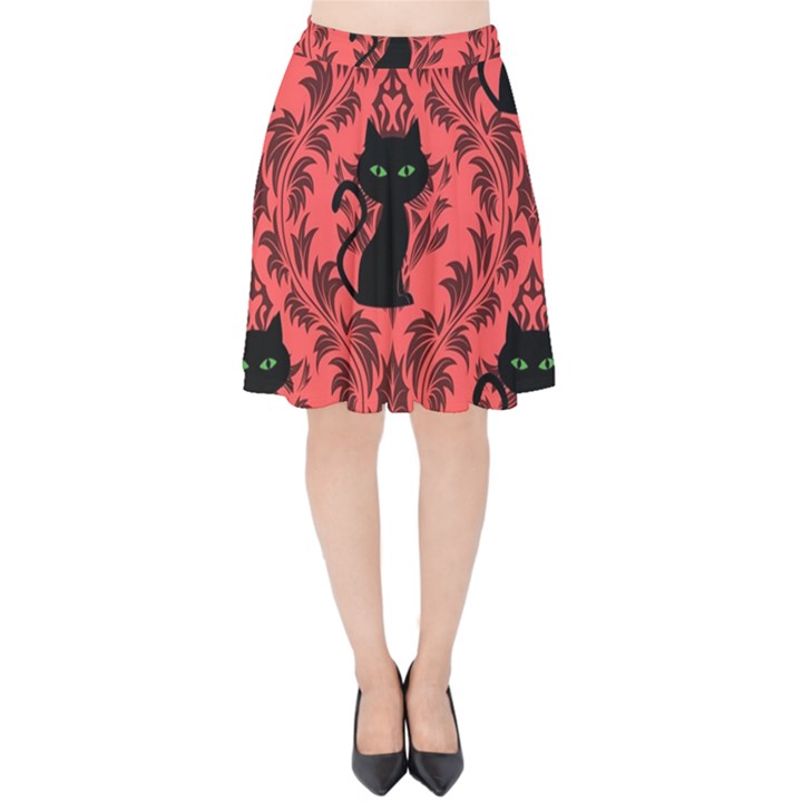 Cat Pattern Velvet High Waist Skirt