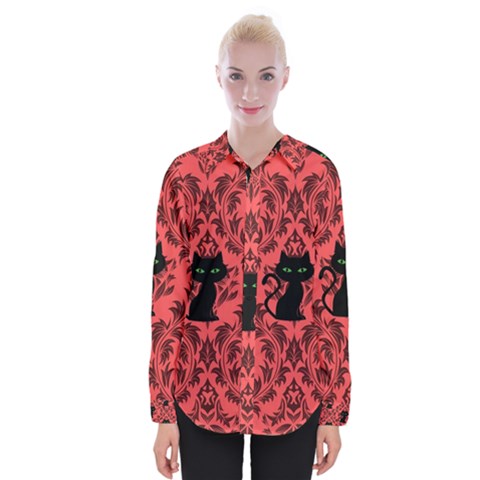 Cat Pattern Womens Long Sleeve Shirt by NerdySparkleGoth